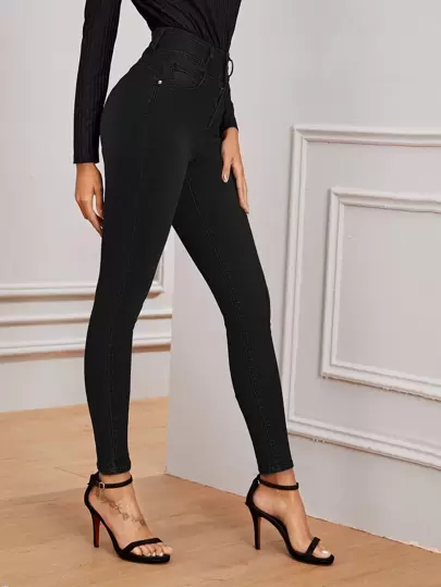 SHEIN Essnce Dark Wash High-Waisted Medium Stretch Skinny Jeans