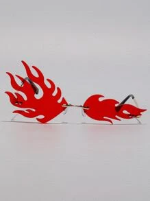 Hombres Gafas de moda sin marco con diseño de fuego - Rojo - Ver 1