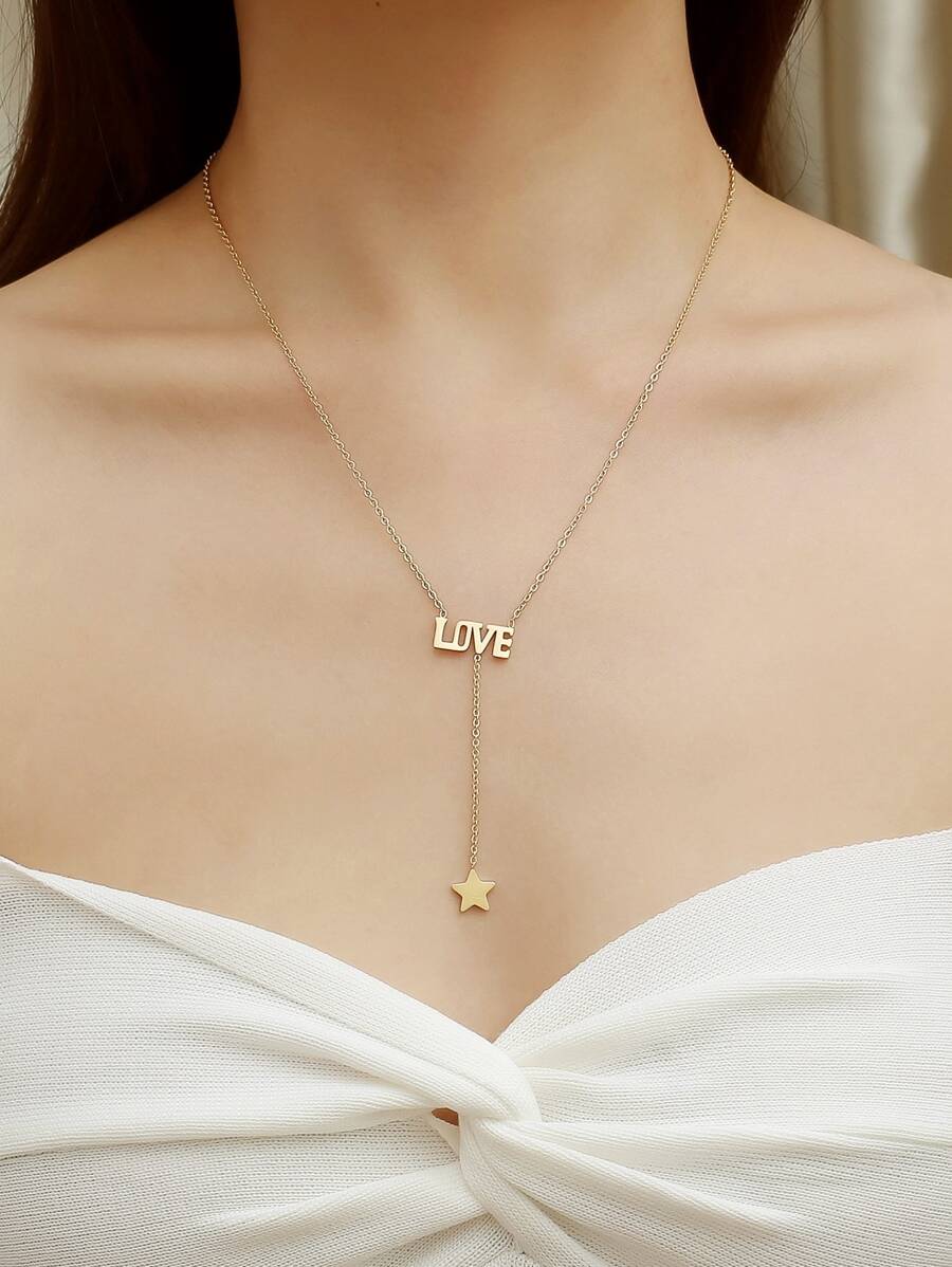 星星和字母墜飾Y字項鍊