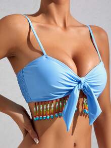 Top bikini cuenta de colores con nudo delantero - Azul - Ver 4
