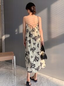 DAZY Allover Floral Print Cami Dress Sundress,Casual Women Dresses - Black and White - View 2