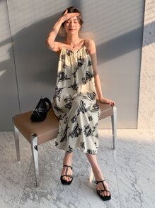 DAZY Allover Floral Print Cami Dress Sundress,Casual Women Dresses - Black and White - View 4