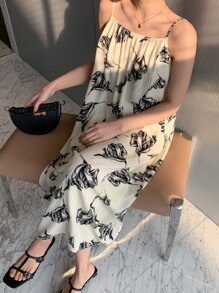 DAZY Allover Floral Print Cami Dress Sundress,Casual Women Dresses - Black and White - View 7