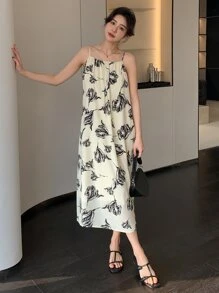 DAZY Allover Floral Print Cami Dress Sundress,Casual Women Dresses - Black and White - View 8