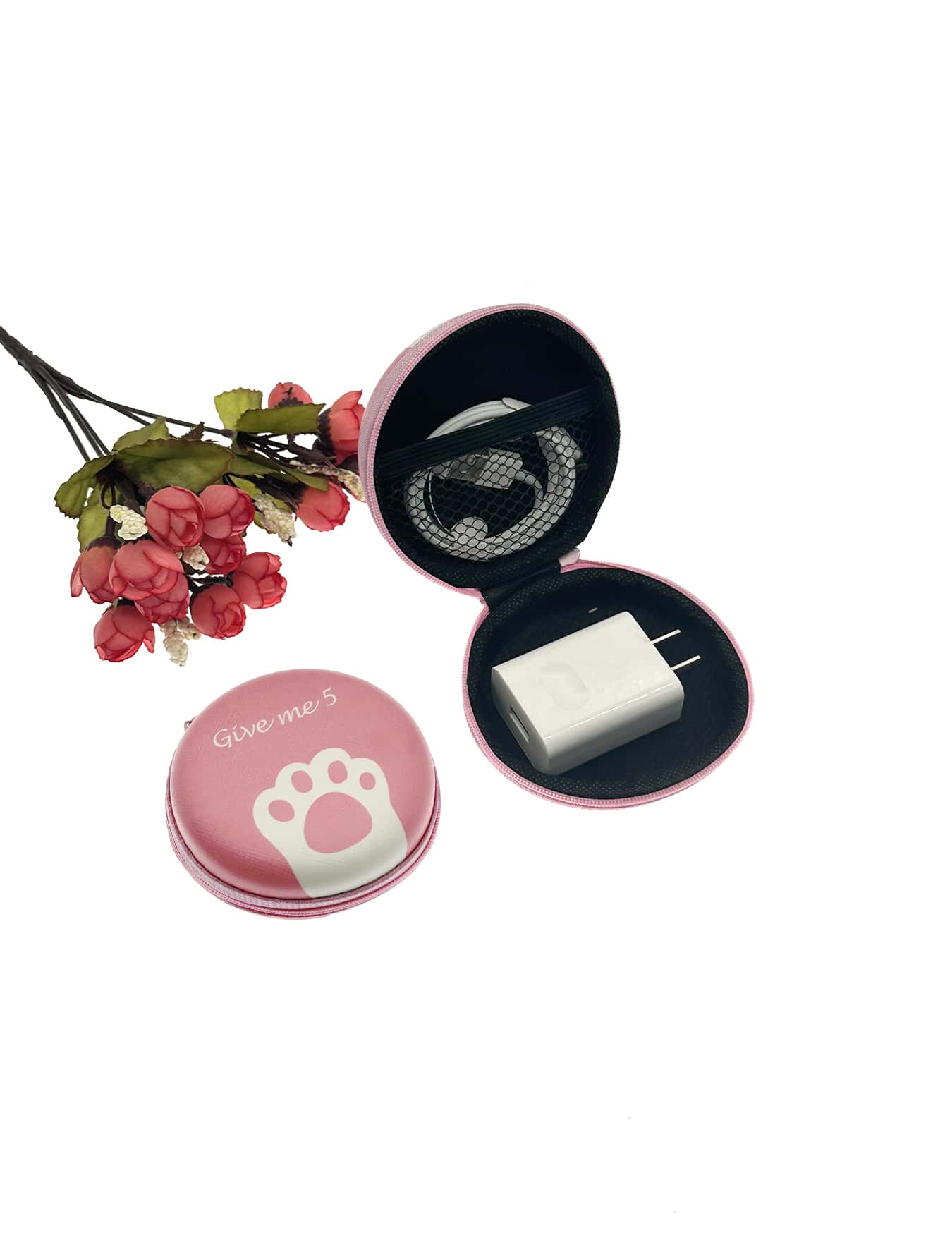 1入組爪子圖案數據綫收納袋 - 粉色 - 查看 1