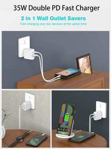 1 pieza 35W cabeza cargador rápido puerto doble - Blanco - Ver 5