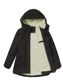 NITAGUT Zip Up Drawstring Hooded Padded Coat - Black - View 3
