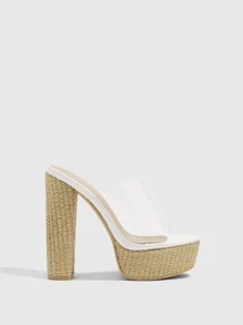 Phụ nữ có dây đeo trong suốt Nền tảng dép mule chunky, dép cao gót cho kỳ nghỉ mùa hè - trắng - Xem 3