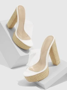 Phụ nữ có dây đeo trong suốt Nền tảng dép mule chunky, dép cao gót cho kỳ nghỉ mùa hè - trắng - Xem 5