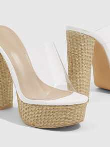 Phụ nữ có dây đeo trong suốt Nền tảng dép mule chunky, dép cao gót cho kỳ nghỉ mùa hè - trắng - Xem 4