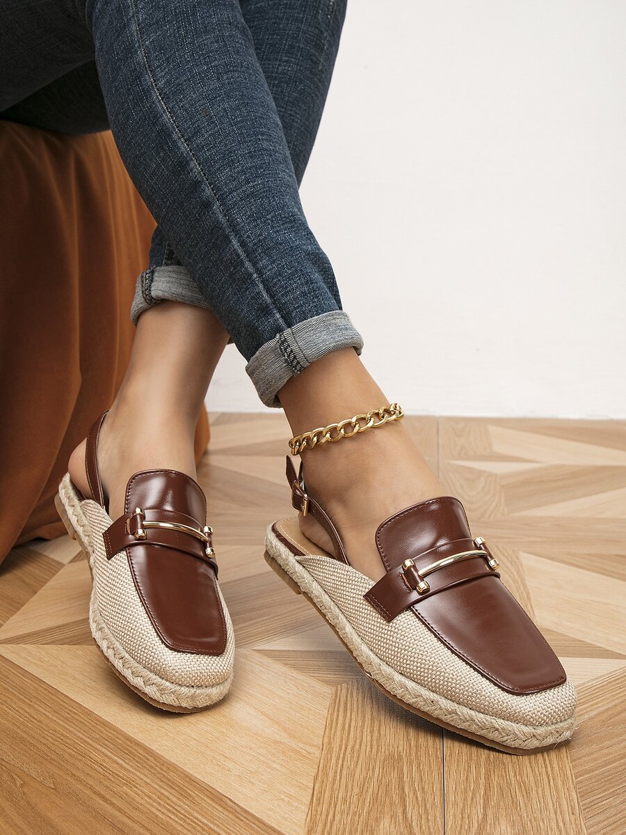 Metal Decor Espadrille Slingback Flats - Multicolor - View 1