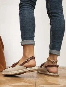 Metal Decor Espadrille Slingback Flats - Multicolor - View 3