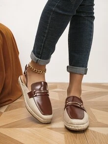 Metal Decor Espadrille Slingback Flats - Multicolor - View 5