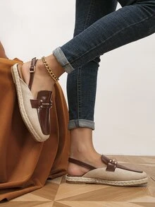 Metal Decor Espadrille Slingback Flats - Multicolor - View 6