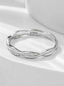 Cubic Zirconia Decor Silver Wedding Band For Women Bridal Wedding Fine Jewelry Engagement - Silver - View 6