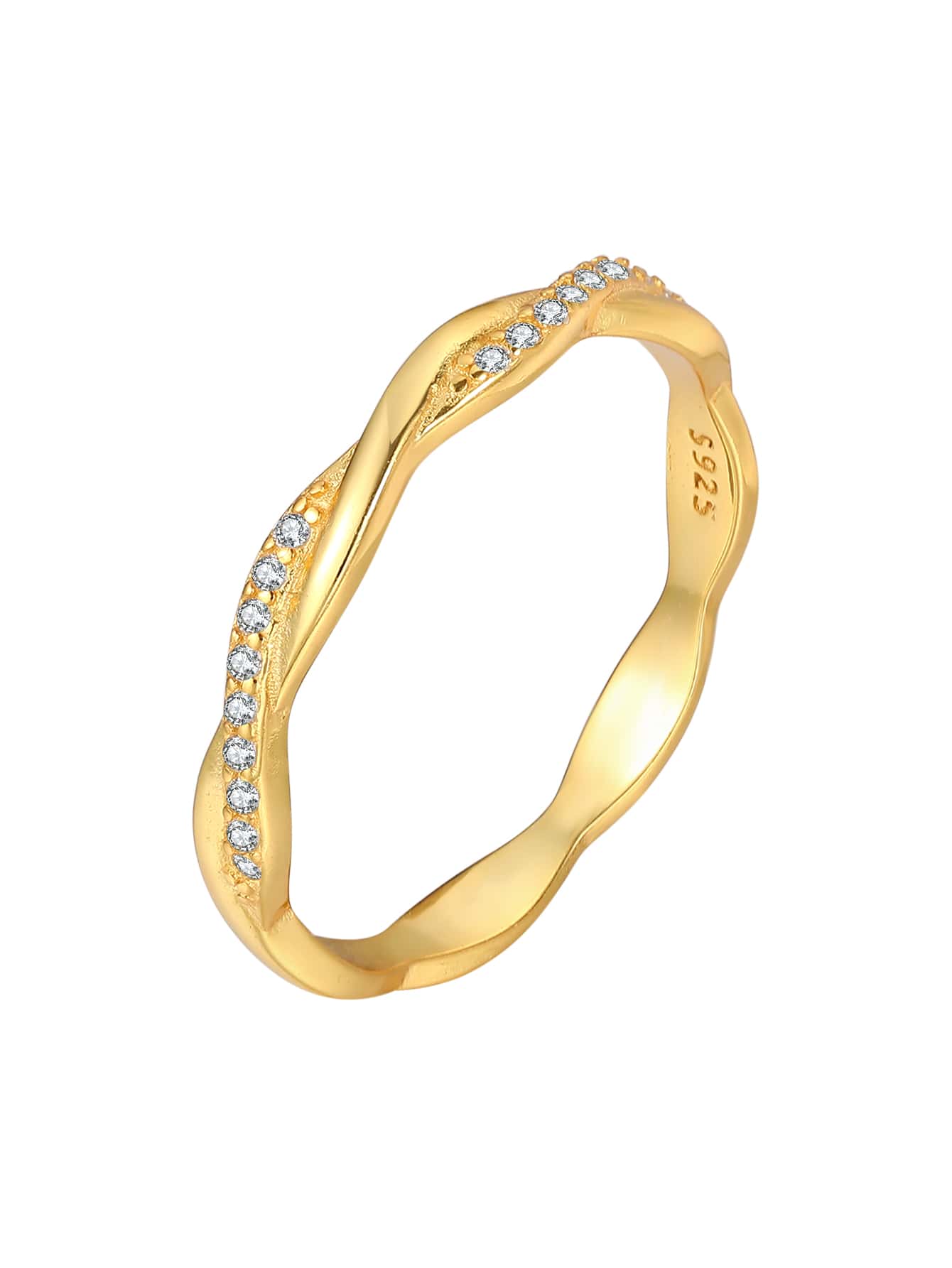 方晶鋯石裝飾銀婚戒適合女士新娘婚禮精細首飾類 - 金色 - 查看 1