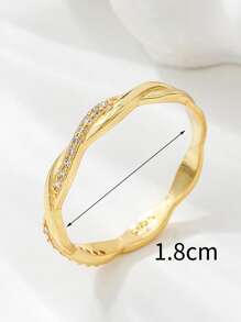 方晶鋯石裝飾銀婚戒適合女士新娘婚禮精細首飾類 - 金色 - 查看 3