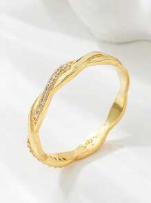 方晶鋯石裝飾銀婚戒適合女士新娘婚禮精細首飾類 - 金色 - 查看 5