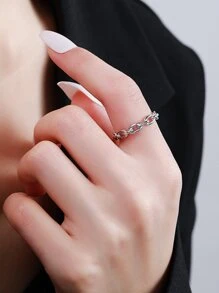 ELSEDES Chain Design Silver Cuff Ring - Silver - View 2