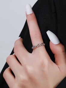 ELSEDES Chain Design Silver Cuff Ring - Silver - View 6