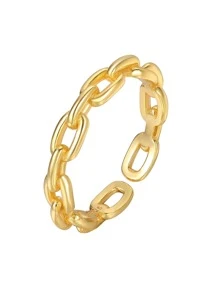 ELSEDES Chain Design Silver Cuff Ring - Yellow Gold - View 1