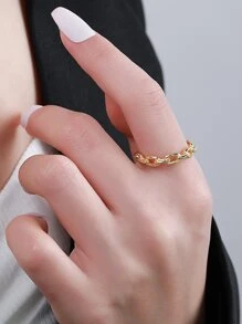 ELSEDES Chain Design Silver Cuff Ring - Yellow Gold - View 2