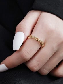 ELSEDES Chain Design Silver Cuff Ring - Yellow Gold - View 6