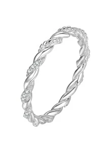 Nhẫn cưới bằng bạc trang trí bằng đá khối Zirconia - Bạc - Xem 1