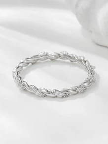 Nhẫn cưới bằng bạc trang trí bằng đá khối Zirconia - Bạc - Xem 5