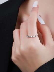 Nhẫn cưới bằng bạc trang trí bằng đá khối Zirconia - Bạc - Xem 6