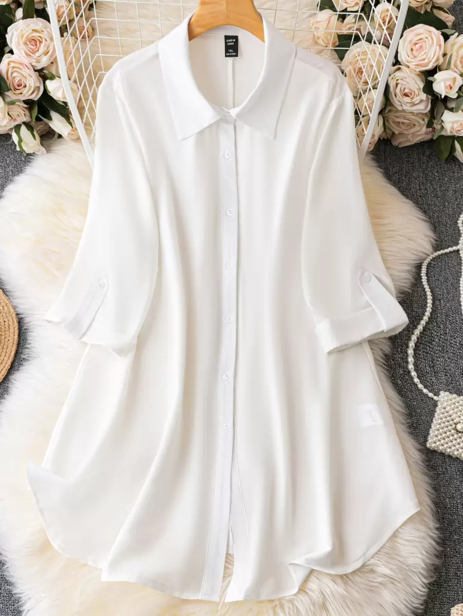 SHEIN Clasi 大碼捲邊袖襯衫洋裝