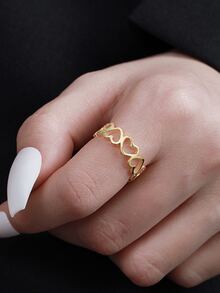 Anillo abierto con adorno de corazón plata - Amarillo Oro - Ver 2