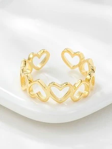 Anillo abierto con adorno de corazón plata - Amarillo Oro - Ver 4