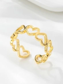 Anillo abierto con adorno de corazón plata - Amarillo Oro - Ver 5