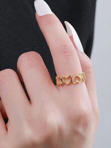 Anillo abierto con adorno de corazón plata - Amarillo Oro - Ver 6