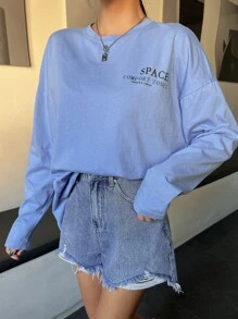 DAZY Letter Graphic Drop Shoulder Tee - Blue - View 9