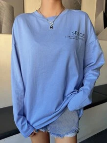 DAZY Letter Graphic Drop Shoulder Tee - Blue - View 3