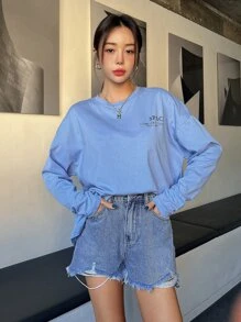 DAZY Letter Graphic Drop Shoulder Tee - Blue - View 4