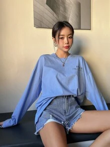 DAZY Letter Graphic Drop Shoulder Tee - Blue - View 5