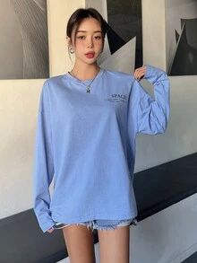 DAZY Letter Graphic Drop Shoulder Tee - Blue - View 6