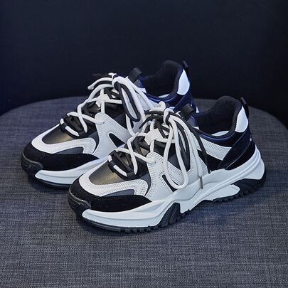 Color Block Lace-up Front Chunky Sneakers