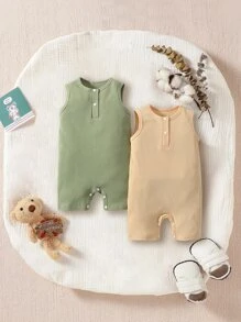 SHEIN 嬰兒2入組半排扣連身短褲 - 彩色 - 查看 1