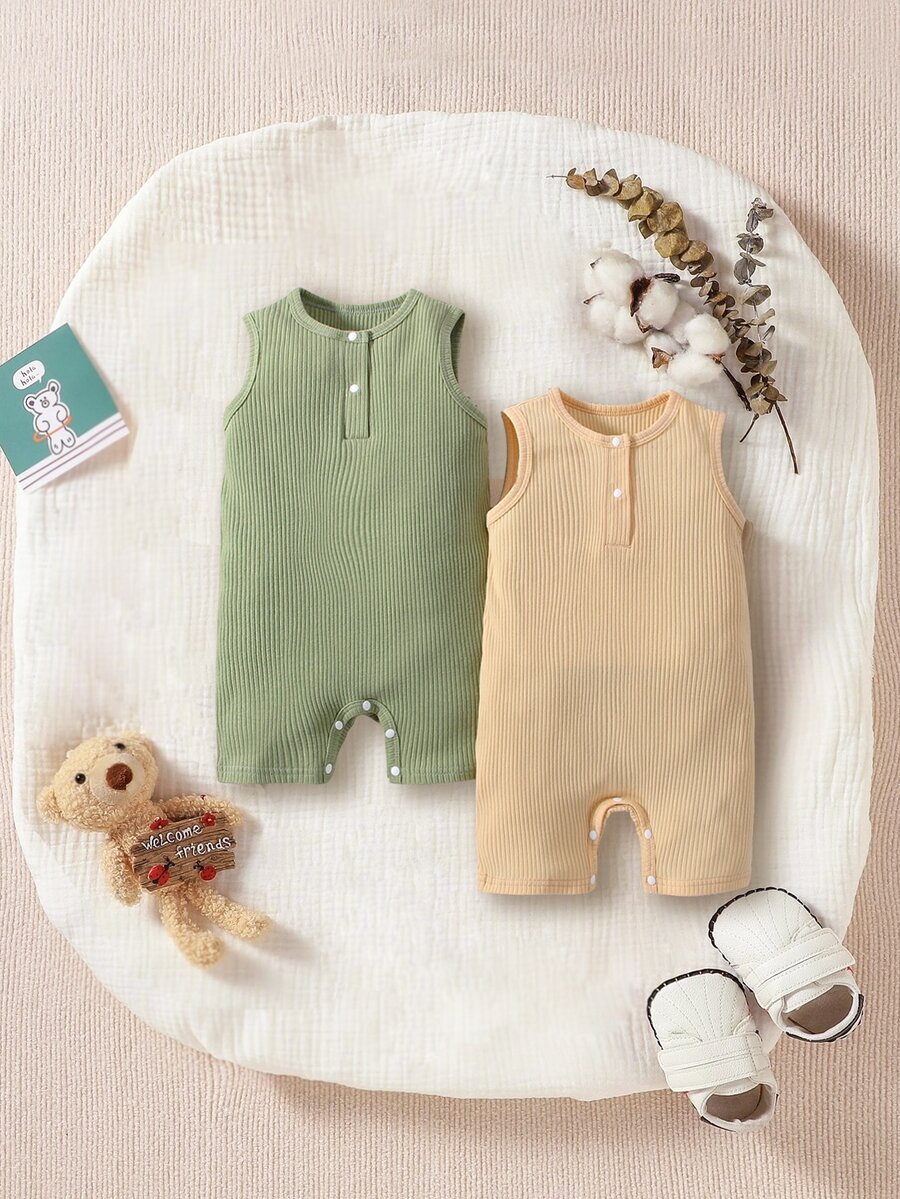 SHEIN 嬰兒2入組半排扣連身短褲 - 彩色 - 查看 1