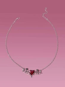 ROMWE Collar de cadena con adorno de corazón - Rojo - Ver 1