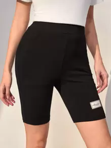 Mulvari 字母補丁細節條紋針織騎行褲 - 黑色 - 查看 5