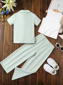 SHEIN 女孩青果領外套和闊腿褲和背心上衣 - 彩色 - 查看 2