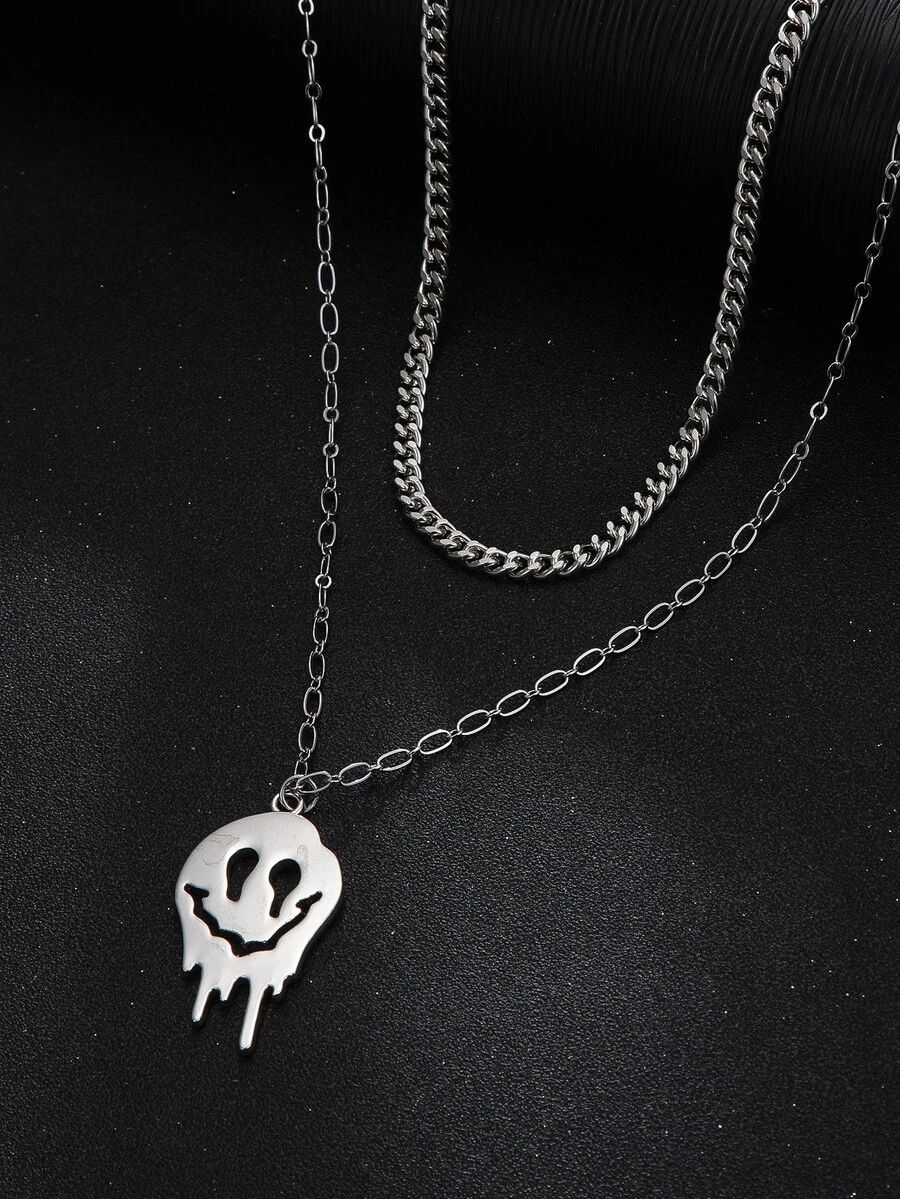 時尚流行男士表達魅力分層項鍊適合珠寶禮物和時尚外觀 - 復古銀色 - 查看 1