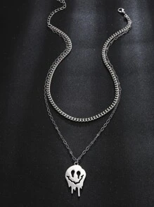 時尚流行男士表達魅力分層項鍊適合珠寶禮物和時尚外觀 - 復古銀色 - 查看 2