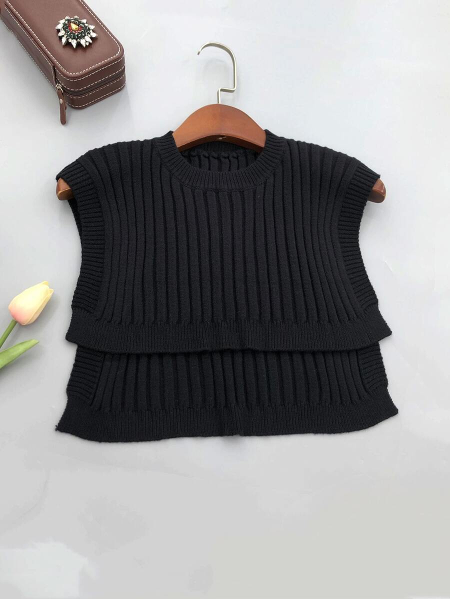 1pc Knitted Shawl Women's Multi-purpose Shawl And False Collar For Work - Black - View 1