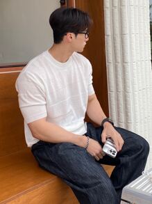 DAZY Men Solid Round Neck Knit Top - White - View 2